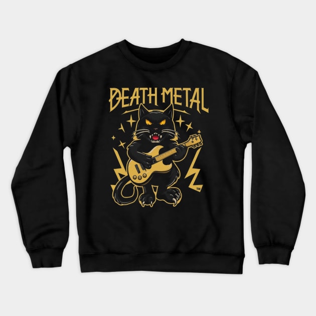 Death Metal Satanic Baphomet Cat playing guitar Crewneck Sweatshirt by Aldrvnd